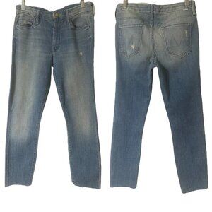 Mother The Looker Crop Jeans Size 29 In Shake Well Wash Blue Stretch Distressed
